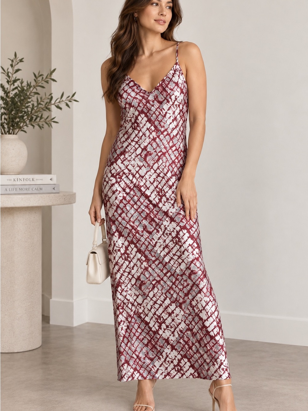 Natori Slip Maxi Dress in Burgundy Print - Women's Dress